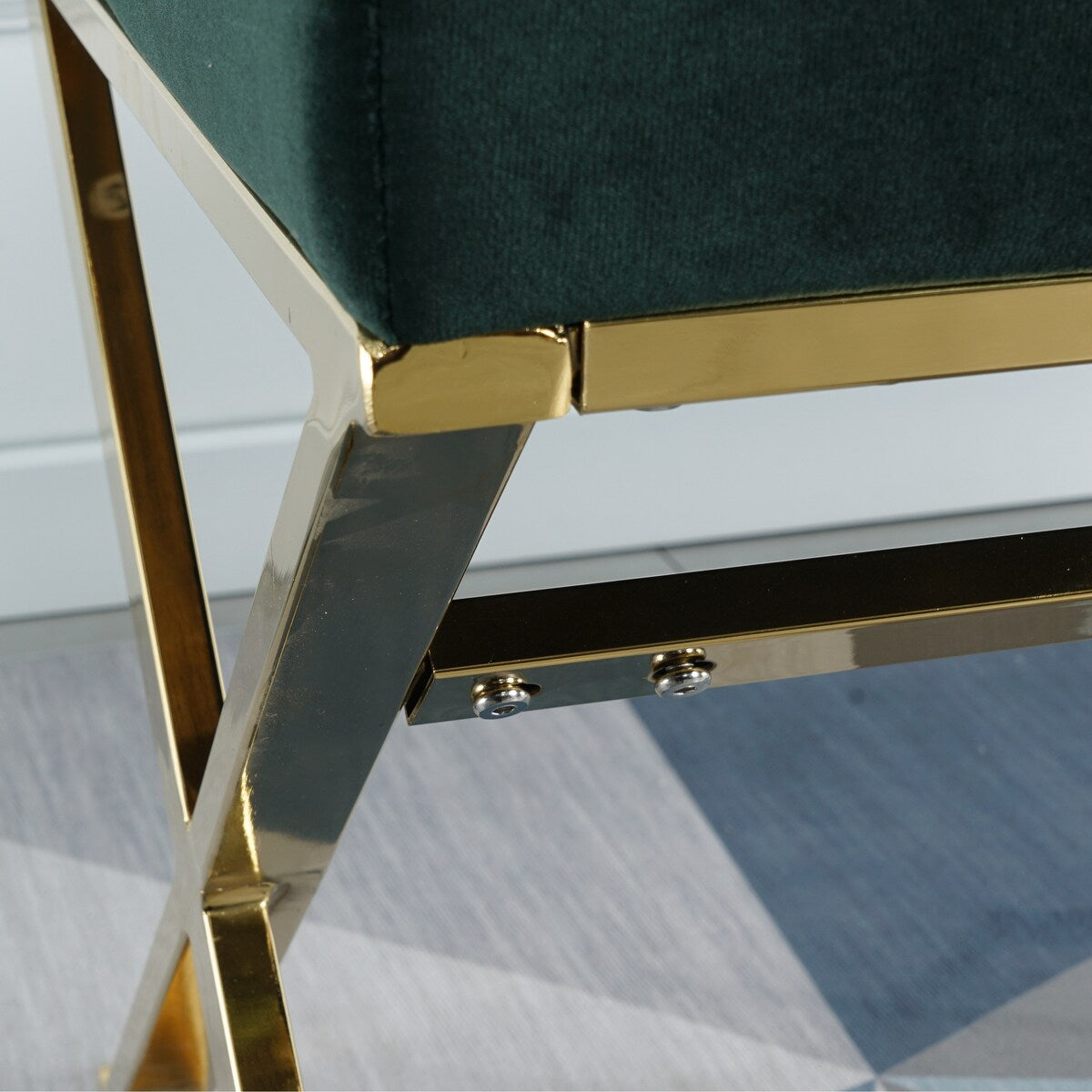 Modern and Top Rated Dining Room Living Room Green Bench with Stainless Steel and Velvet Ottaman
