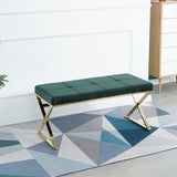 Modern and Top Rated Dining Room Living Room Green Bench with Stainless Steel and Velvet Ottaman