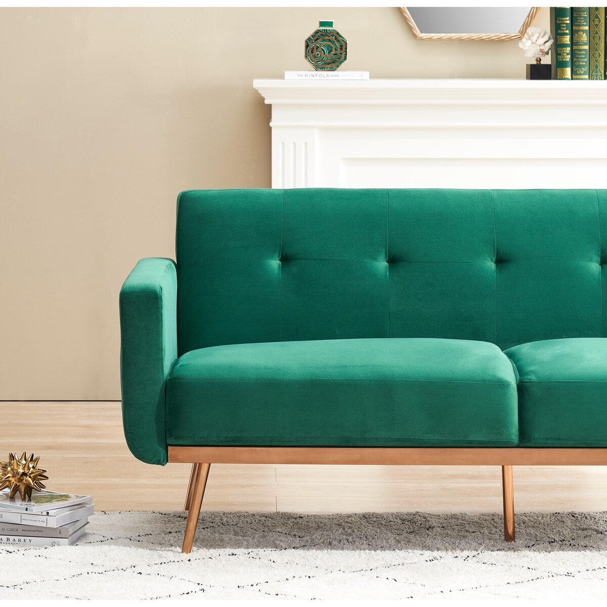 Modern velvet sand living room sofa Loveseat Sofa with Midfoot and Two throw Pillows for Living Room