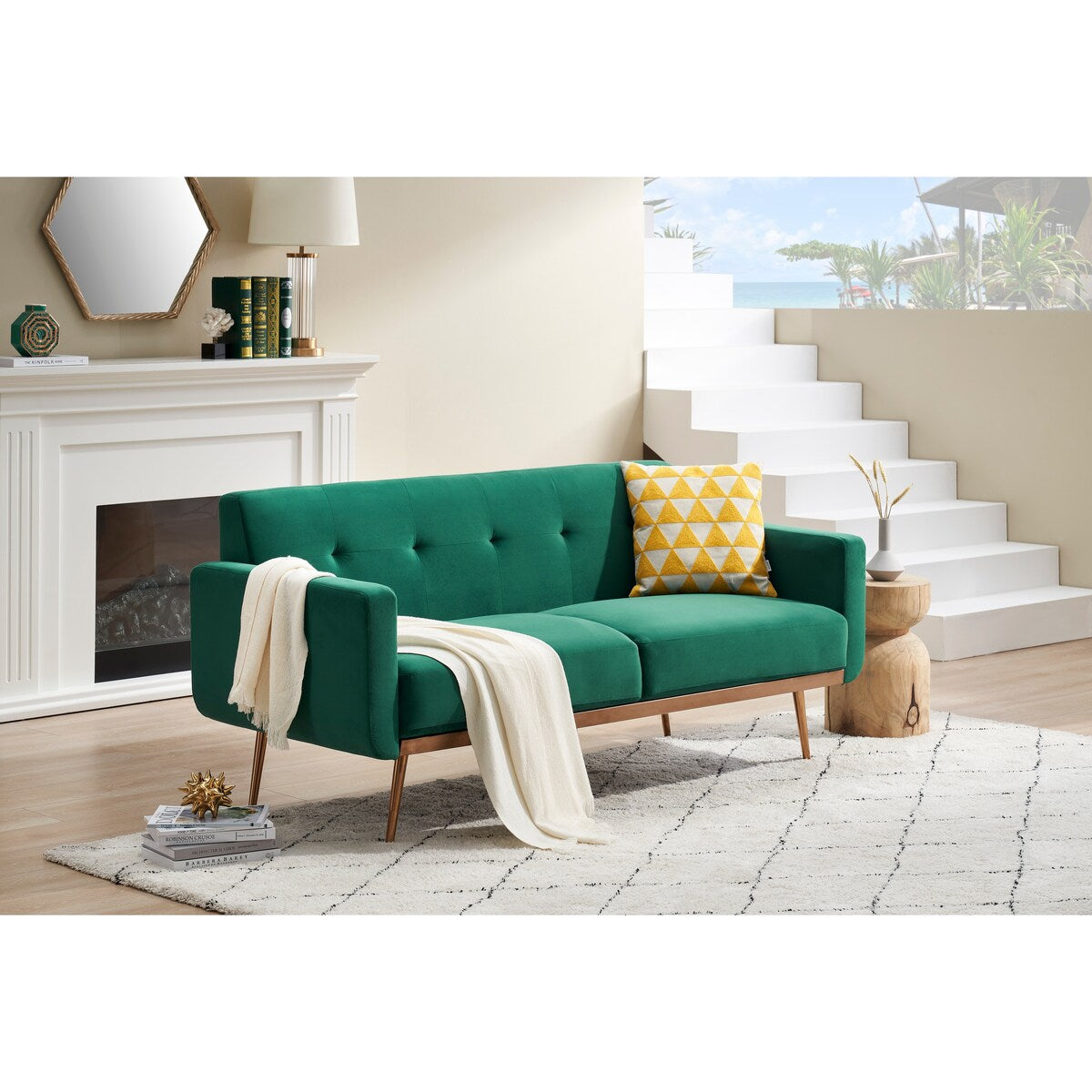 Modern velvet sand living room sofa Loveseat Sofa with Midfoot and Two throw Pillows for Living Room