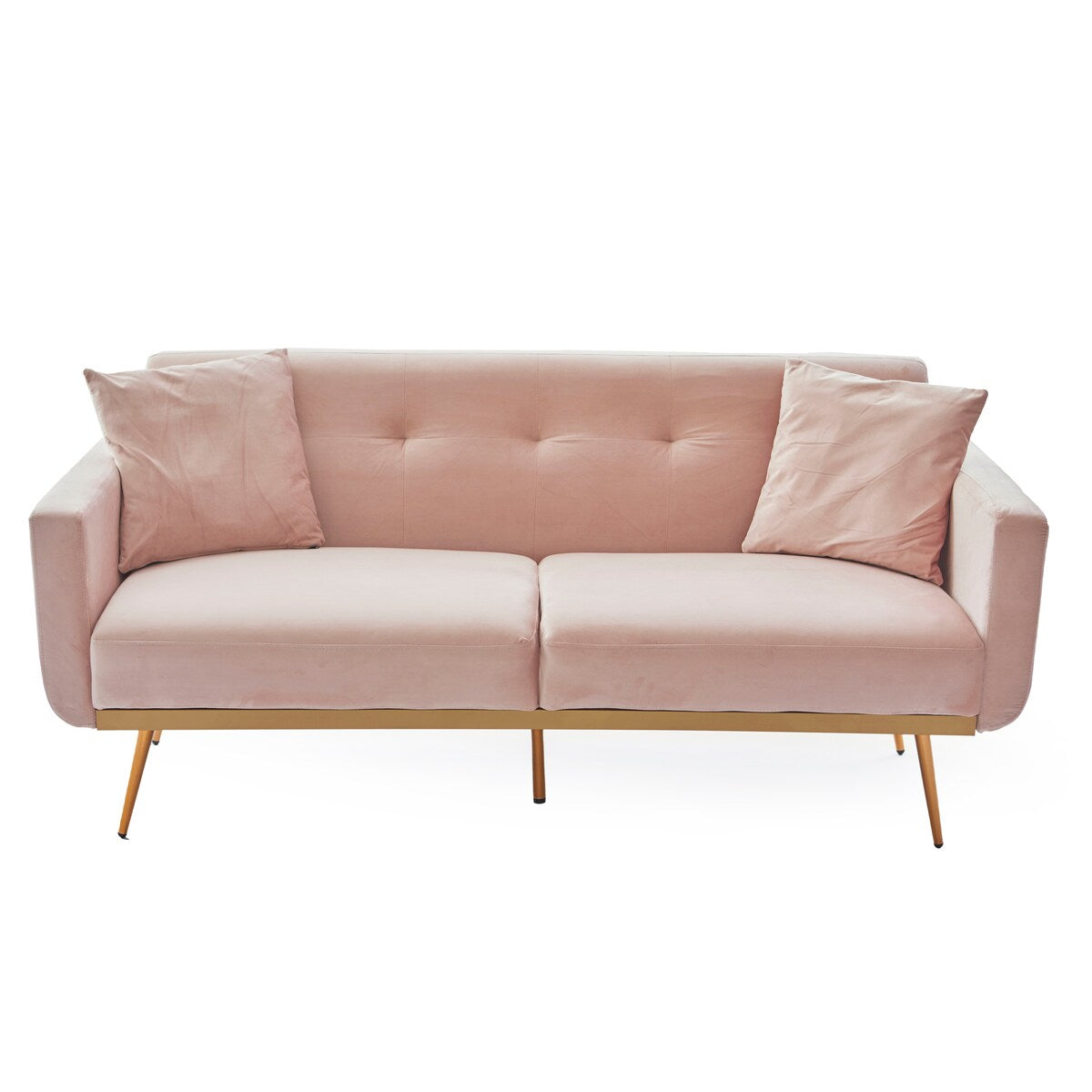 Modern velvet sand living room sofa Loveseat Sofa with Midfoot and Two throw Pillows for Living Room