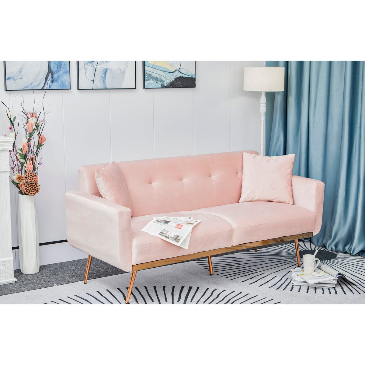 Modern velvet sand living room sofa Loveseat Sofa with Midfoot and Two throw Pillows for Living Room