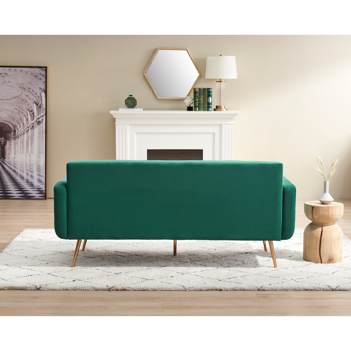 Modern velvet sand living room sofa Loveseat Sofa with Midfoot and Two throw Pillows for Living Room