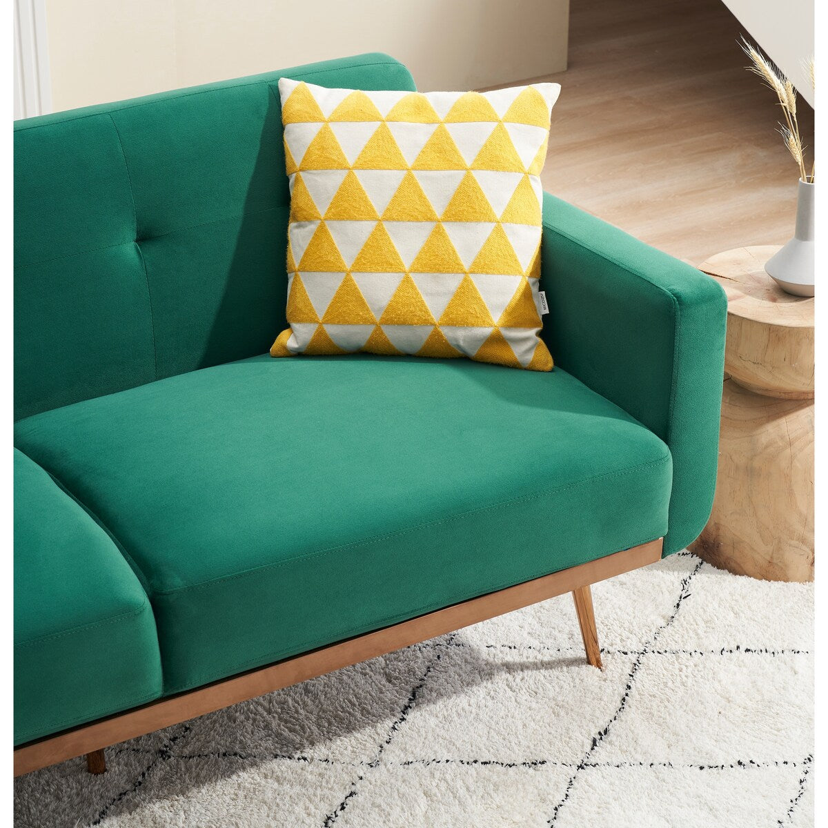 Modern velvet sand living room sofa Loveseat Sofa with Midfoot and Two throw Pillows for Living Room