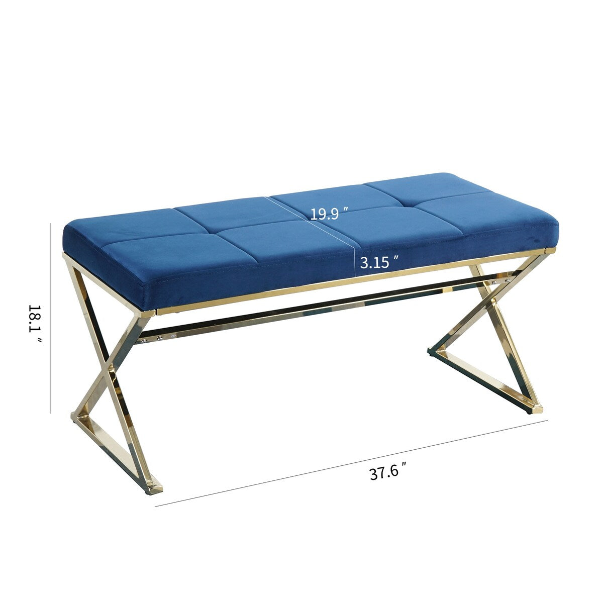 Morden Blue bench with metal X legs and Velvet Fabric for Entryway Living Room