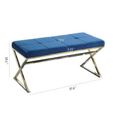 Morden Blue bench with metal X legs and Velvet Fabric for Entryway Living Room
