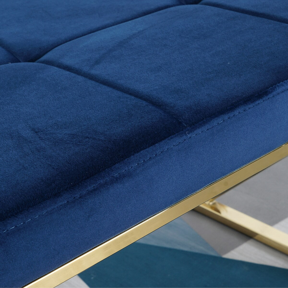 Morden Blue bench with metal X legs and Velvet Fabric for Entryway Living Room
