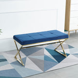 Morden Blue bench with metal X legs and Velvet Fabric for Entryway Living Room