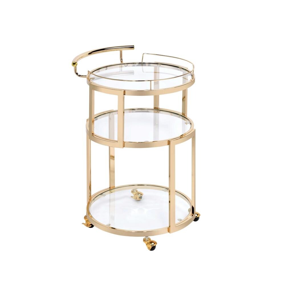 Oval Serving Cart with 3 Tier Shelf , Bar Cart with Open Compartments for Dining Room Living Room