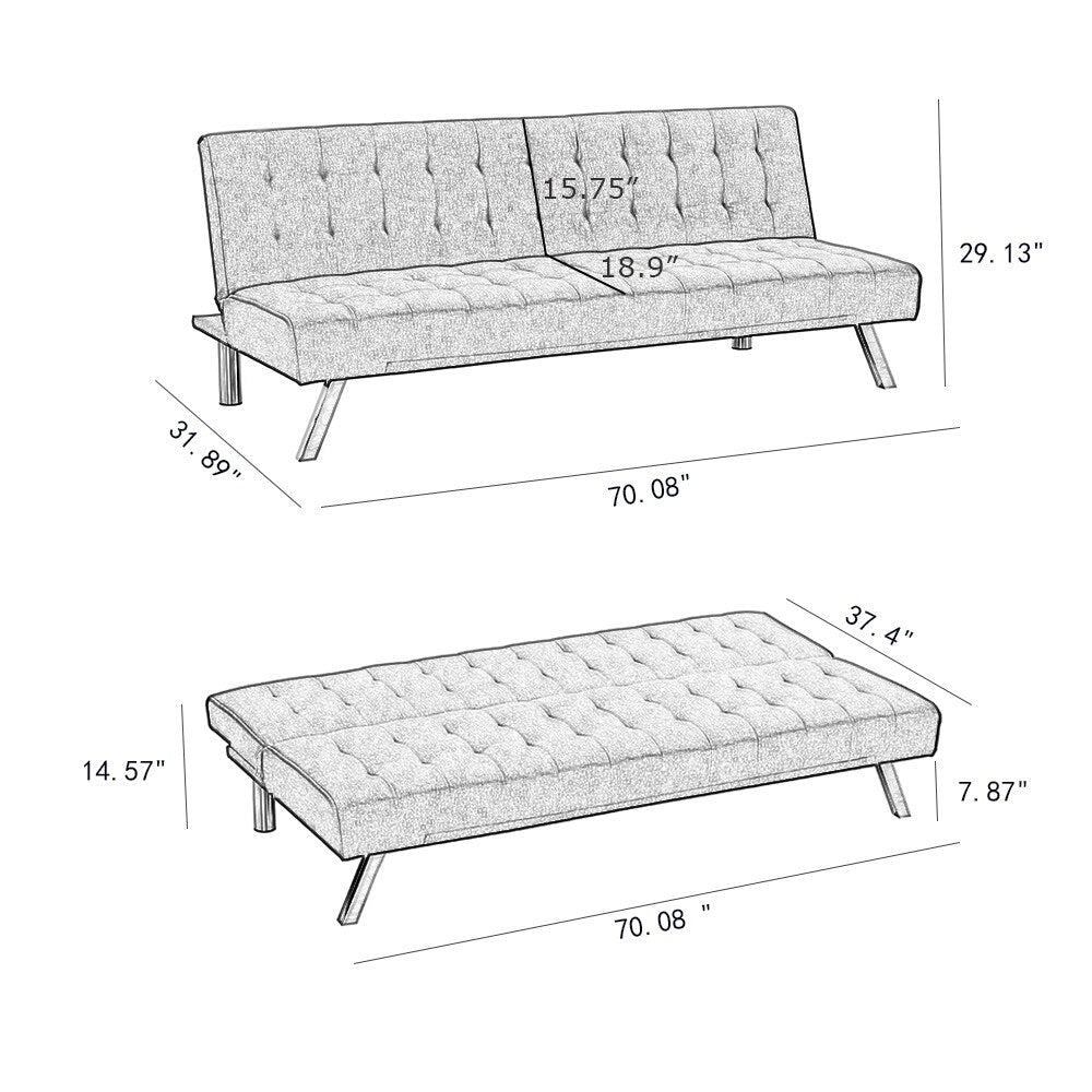 Sofa Bed, Upholstered Convertible Folding Sleeper Recliner for Living Room Dark Grey