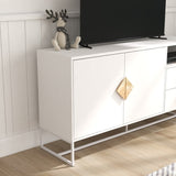 TV Stand with one shelf and two drawers, Wood Entertainment Center with Adjustable Shelves for TVs Up to 47"