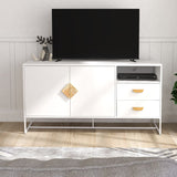 TV Stand with one shelf and two drawers, Wood Entertainment Center with Adjustable Shelves for TVs Up to 47"
