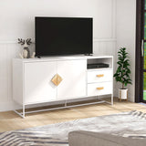 TV Stand with one shelf and two drawers, Wood Entertainment Center with Adjustable Shelves for TVs Up to 47"