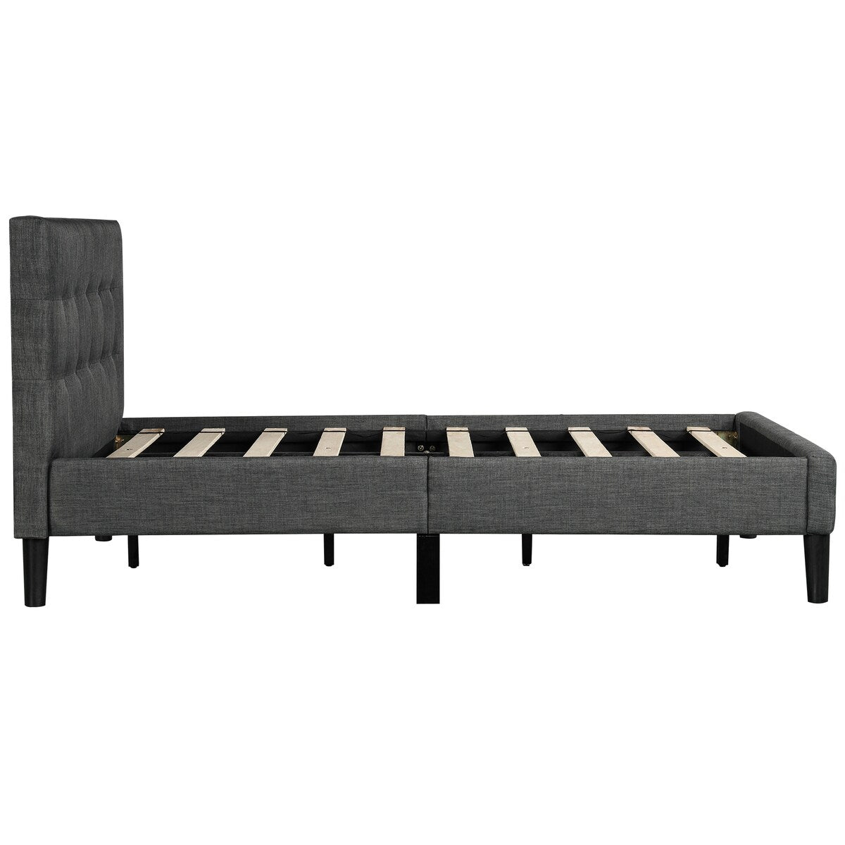 Twin Size Upholstered Platform Bed with Tufted Headboard and Wood Slat