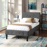 Twin Size Upholstered Platform Bed with Tufted Headboard and Wood Slat