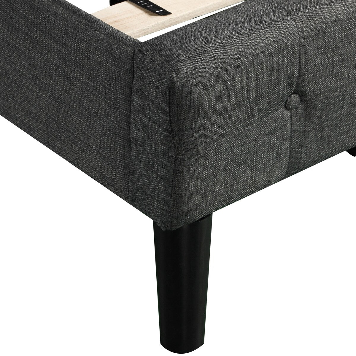 Twin Size Upholstered Platform Bed with Tufted Headboard and Wood Slat