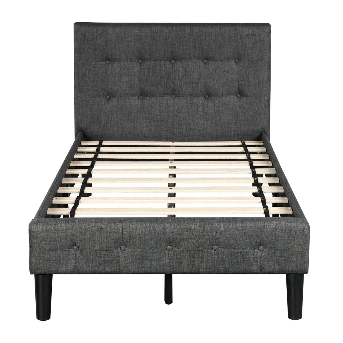 Twin Size Upholstered Platform Bed with Tufted Headboard and Wood Slat