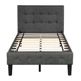 Twin Size Upholstered Platform Bed with Tufted Headboard and Wood Slat