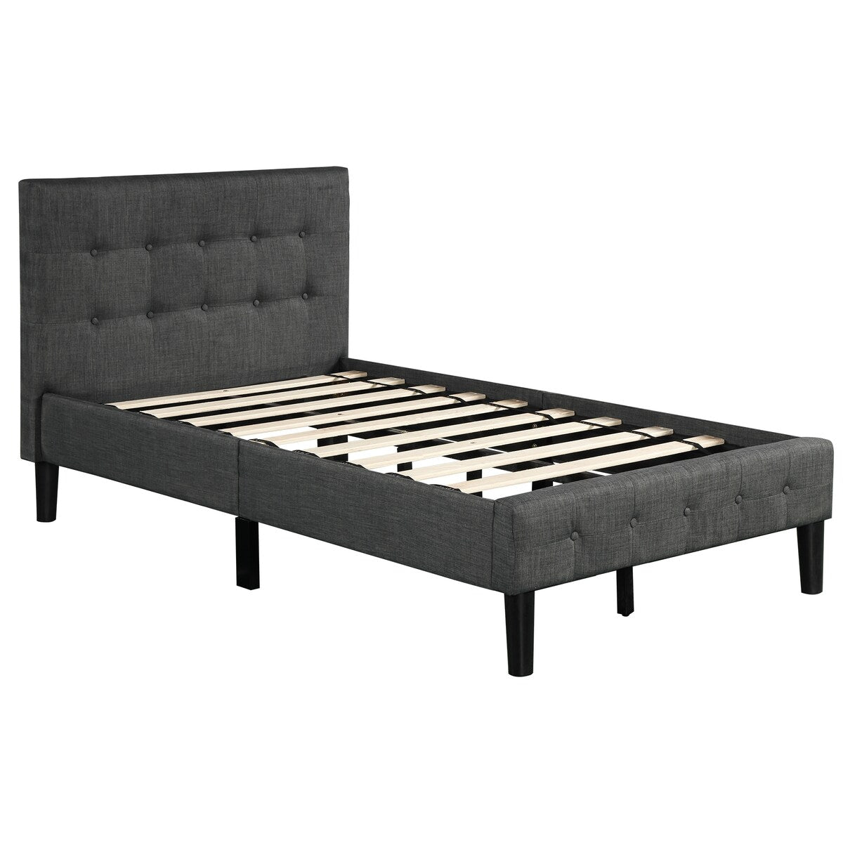 Twin Size Upholstered Platform Bed with Tufted Headboard and Wood Slat