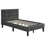 Twin Size Upholstered Platform Bed with Tufted Headboard and Wood Slat