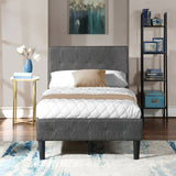 Twin Size Upholstered Platform Bed with Tufted Headboard and Wood Slat