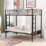 Twin over Full Metal Bunk Bed with Ladder and Guardrails, Bottom Bunk Converts from Sofa to Bed