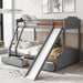 Twin over Full Size Upholstered Bunk Bed with 2 Large Drawers, Convertible Slide and Ladder, Solid Wood Frame Bed