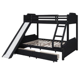 Twin over Full Size Upholstered Bunk Bed with 2 Large Drawers, Convertible Slide and Ladder, Solid Wood Frame Bed