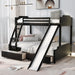 Twin over Full Size Upholstered Bunk Bed with 2 Large Drawers, Convertible Slide and Ladder, Solid Wood Frame Bed