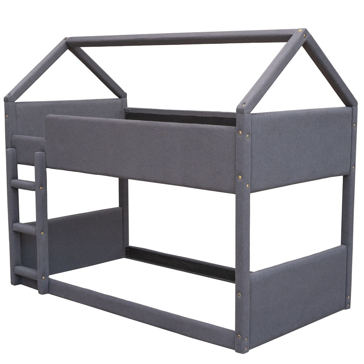 Twin over Twin Size Upholstery House Shaped Bunk Bed with Headboard