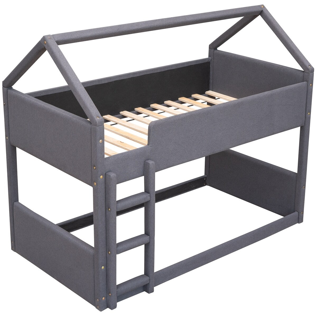 Twin over Twin Size Upholstery House Shaped Bunk Bed with Headboard