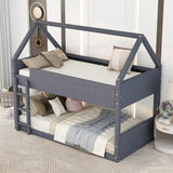 Twin over Twin Size Upholstery House Shaped Bunk Bed with Headboard