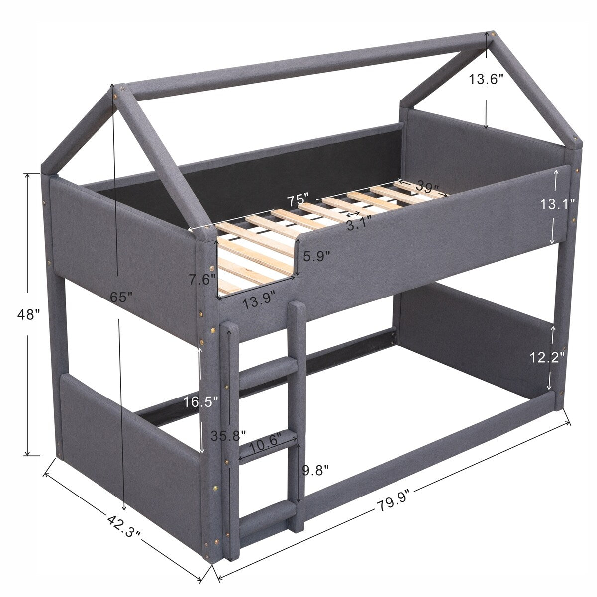 Twin over Twin Size Upholstery House Shaped Bunk Bed with Headboard