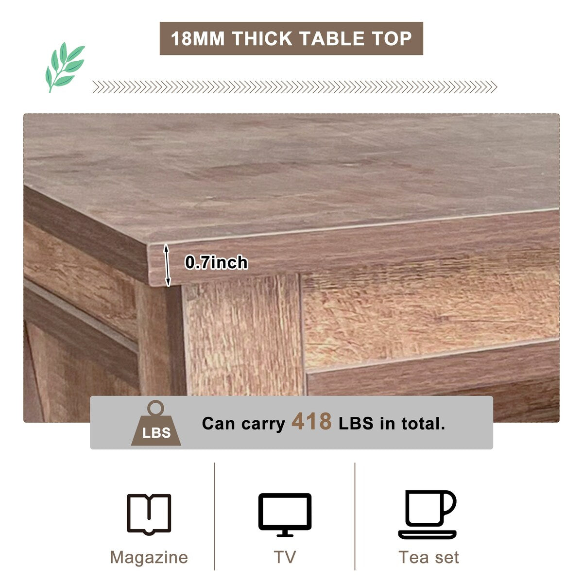 Wood TV Stand with 2 Drawers and Open Adjustable Shelves
