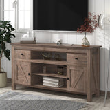 Wood TV Stand with 2 Drawers and Open Adjustable Shelves