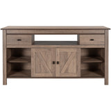Wood TV Stand with 2 Drawers and Open Adjustable Shelves