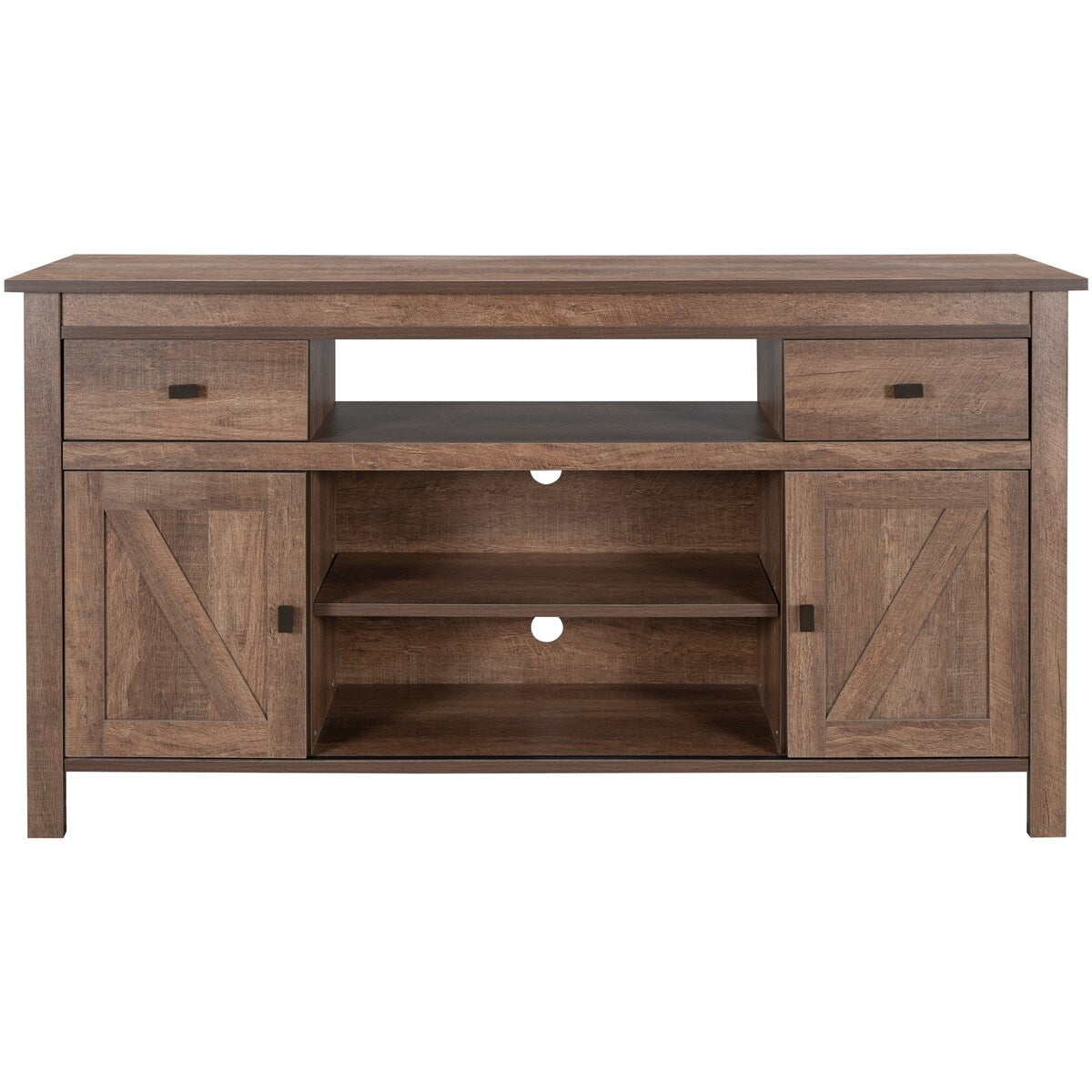 Wood TV Stand with 2 Drawers and Open Adjustable Shelves