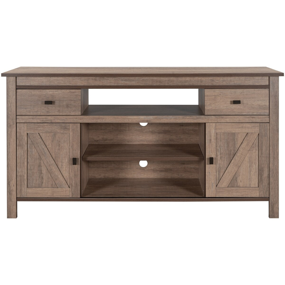 Wood TV Stand with 2 Drawers and Open Adjustable Shelves