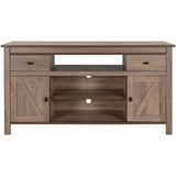 Wood TV Stand with 2 Drawers and Open Adjustable Shelves
