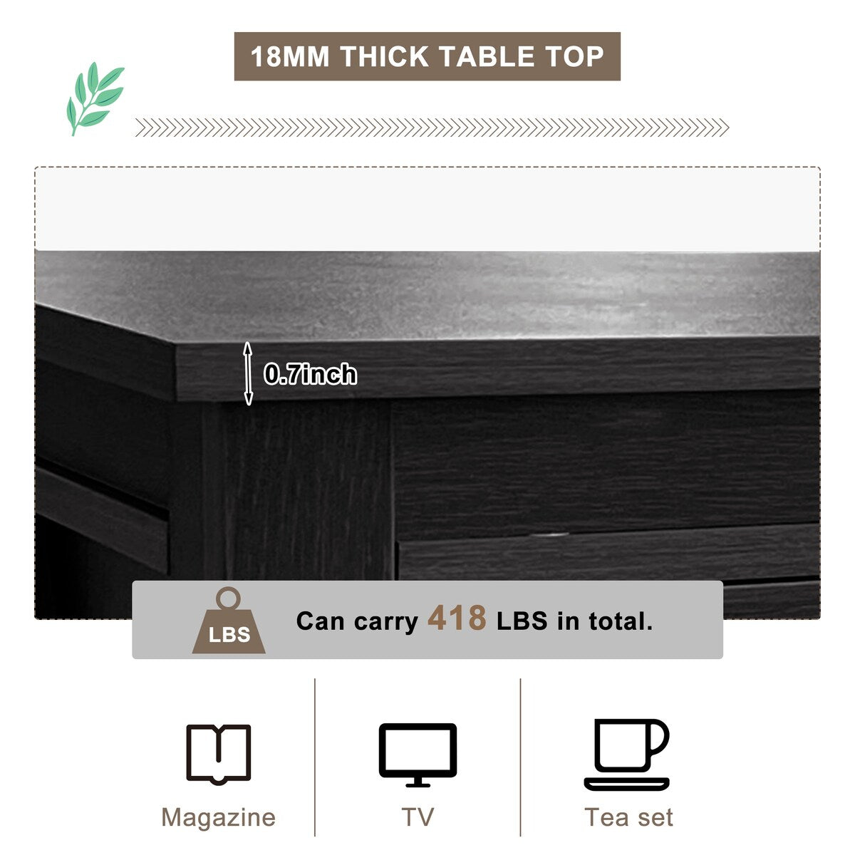 Wood TV Stand with 2 Drawers and Open Adjustable Shelves