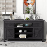 Wood TV Stand with 2 Drawers and Open Adjustable Shelves