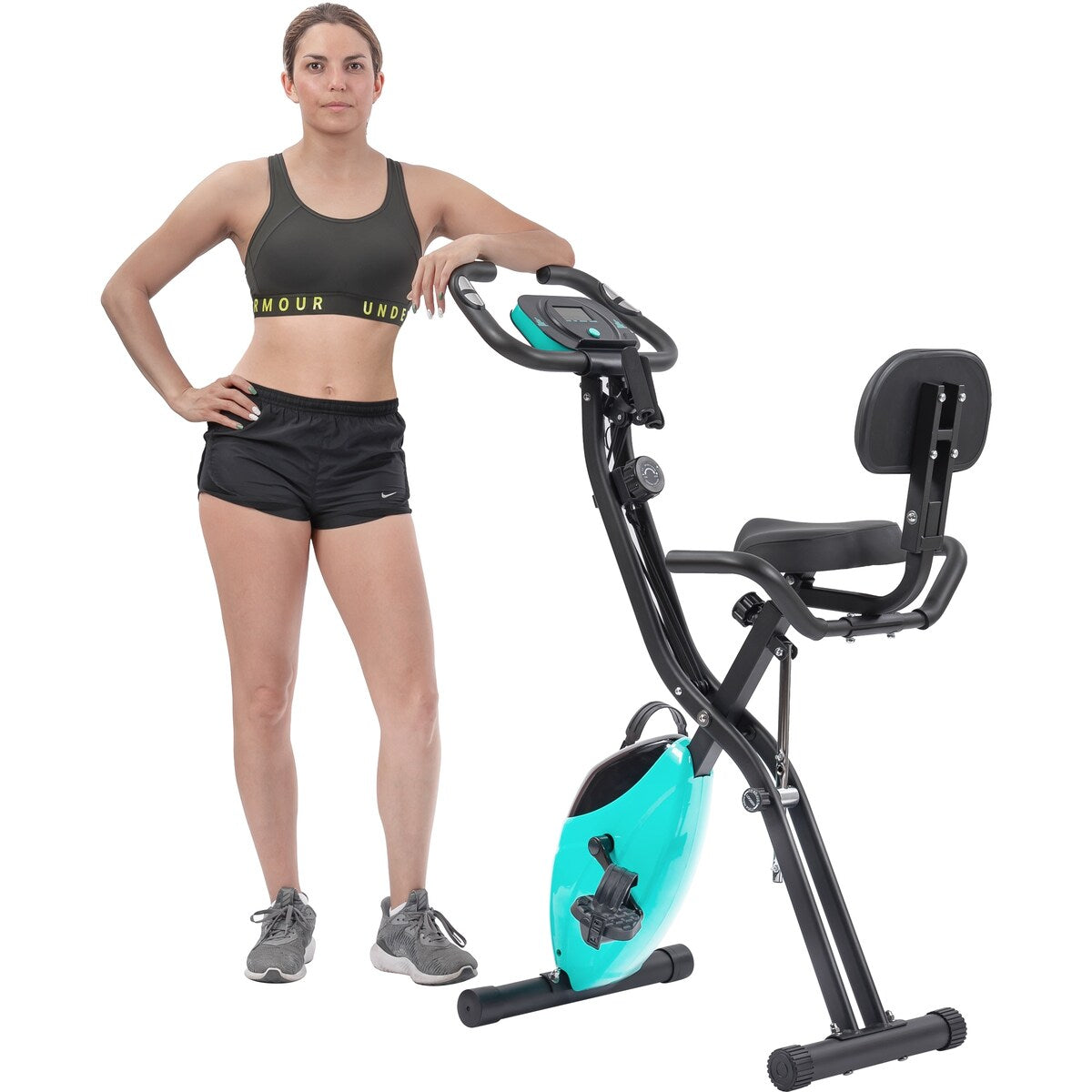 X-Shaped Upright and Recumbent Folding Exercise Bike with Adjustable 10 Level Resistance