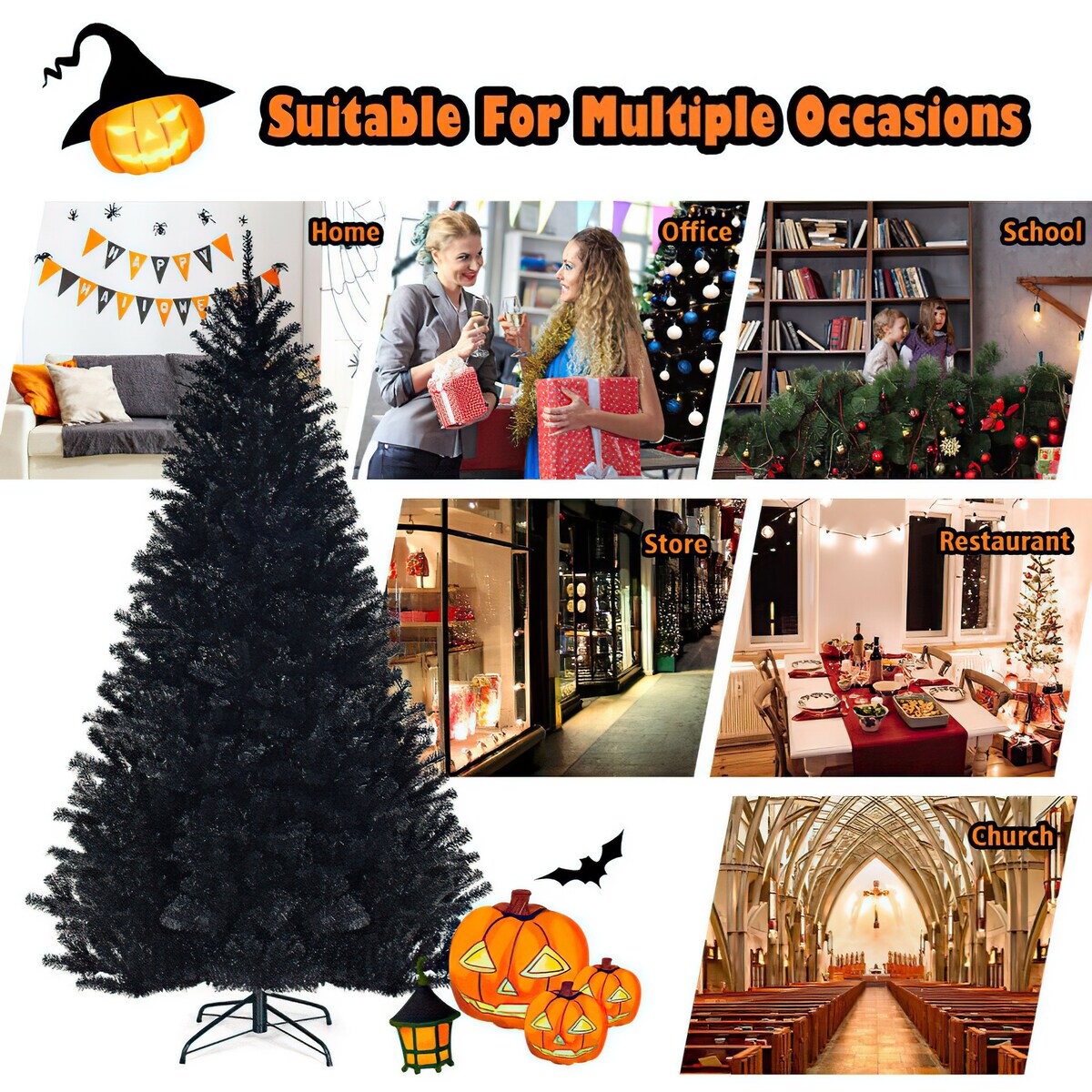 CUSchoice 7.5 Feet Hinged Artificial Halloween Christmas Tree