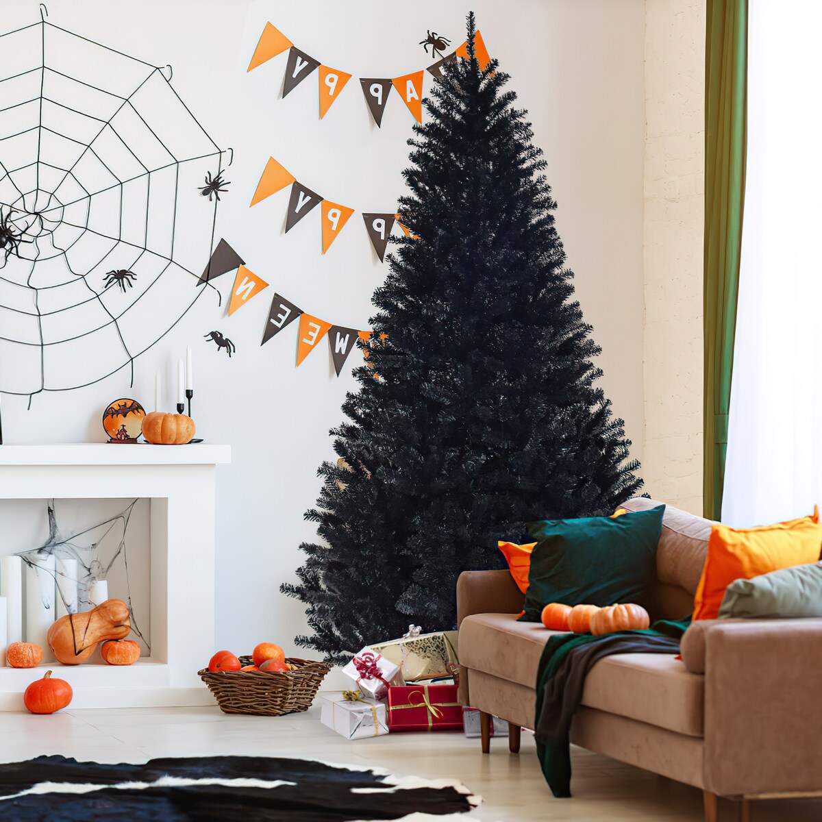 CUSchoice 7.5 Feet Hinged Artificial Halloween Christmas Tree