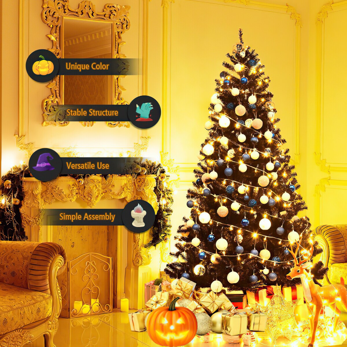CUSchoice 7.5 Feet Hinged Artificial Halloween Christmas Tree