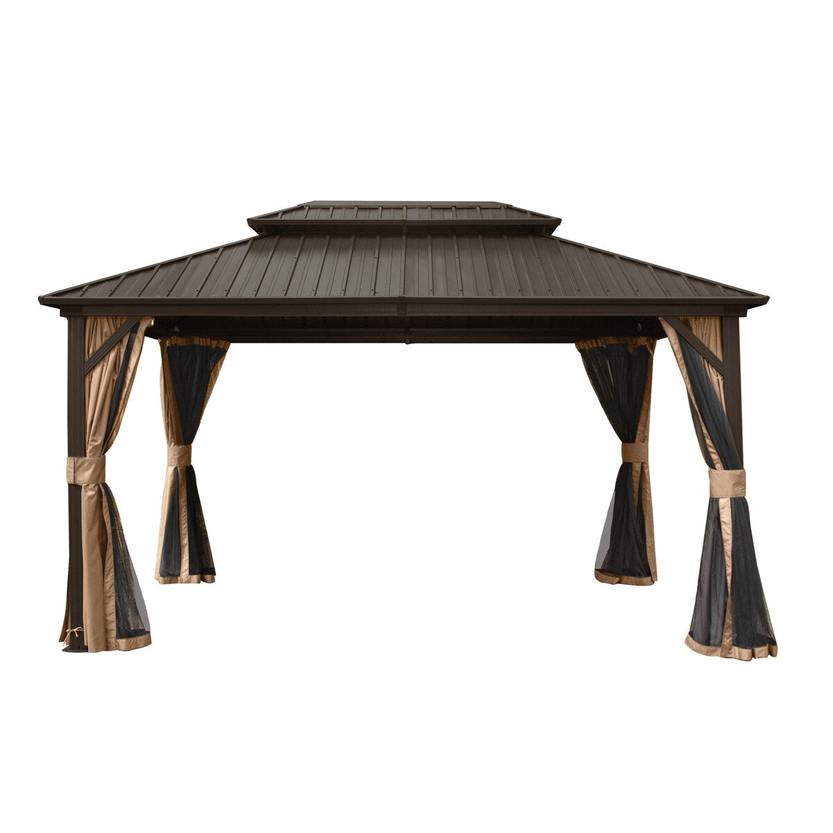 CUSchoice Aluminum Hardtop Gazebo with Double Steel Roof Curtain and Netting