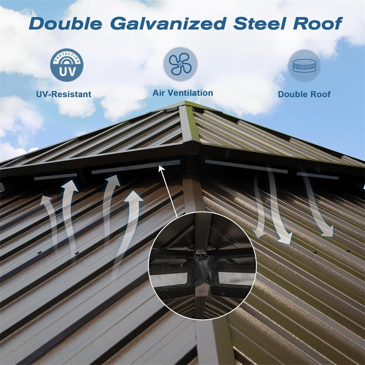 CUSchoice Aluminum Hardtop Gazebo with Double Steel Roof Curtain and Netting