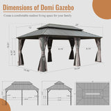 CUSchoice Aluminum Hardtop Gazebo with Double Steel Roof Curtain and Netting