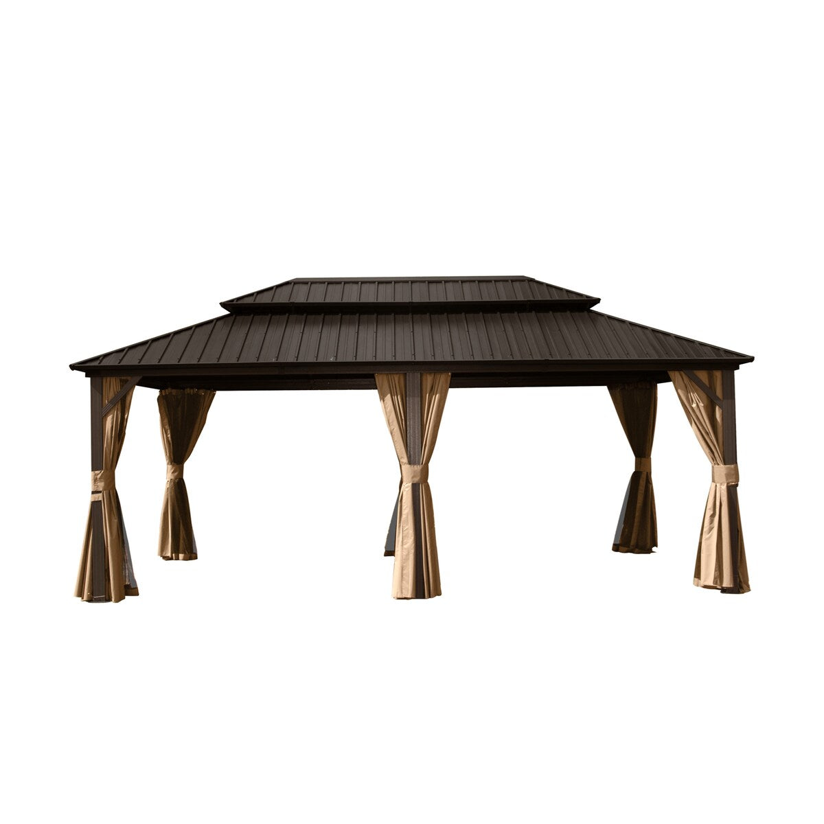 CUSchoice Aluminum Hardtop Gazebo with Double Steel Roof Curtain and Netting