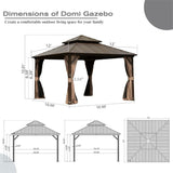 CUSchoice Aluminum Hardtop Gazebo with Double Steel Roof Curtain and Netting